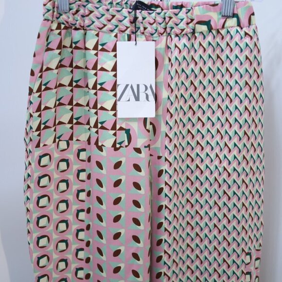 Zara Multicolor Geometric Print High-Waisted Pants Size S NWT - Picture 3 of 4